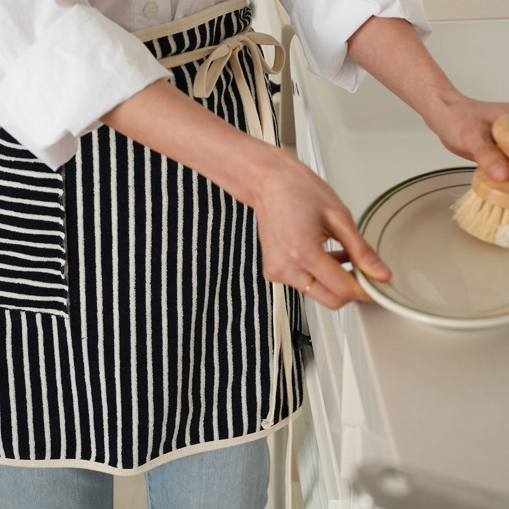 oikos Striped Terry Waist Apron – Short Cooking Apron for Kitchen, Cafe, or Home Use
