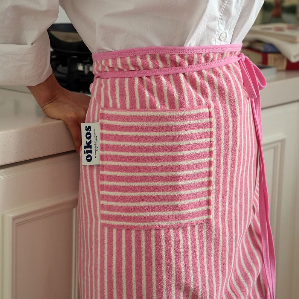 oikos Striped Terry Waist Apron – Short Cooking Apron for Kitchen, Cafe, or Home Use
