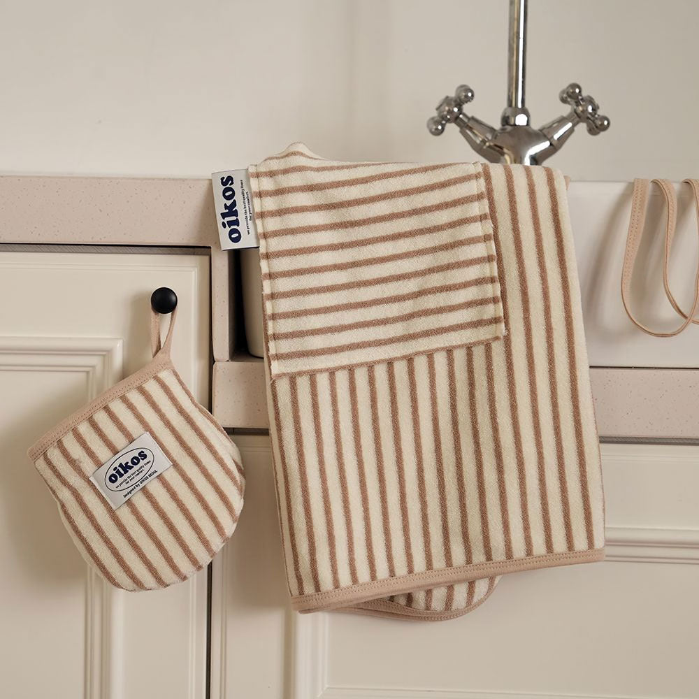 oikos Striped Terry Waist Apron – Short Cooking Apron for Kitchen, Cafe, or Home Use