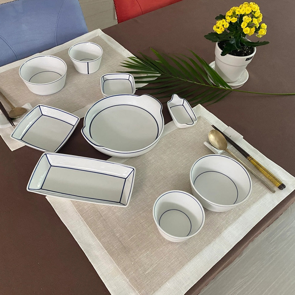 Kim Seok Binn Korean Dinnerware - Blue Line 2-Person Set B (Round Rice & Soup Bowls)