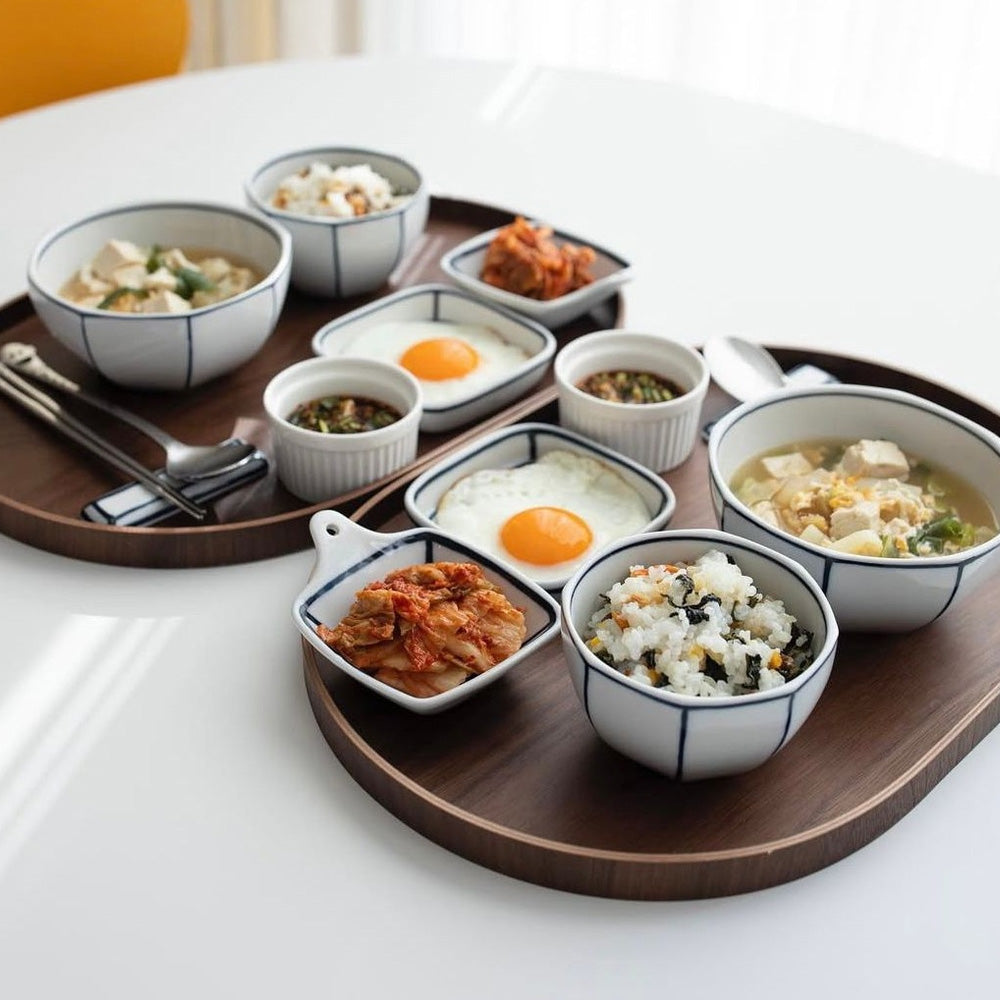 Kim Seok Binn Korean Dinnerware - Blue Line 2-Person Set A (Polygon Rice & Soup Bowls)