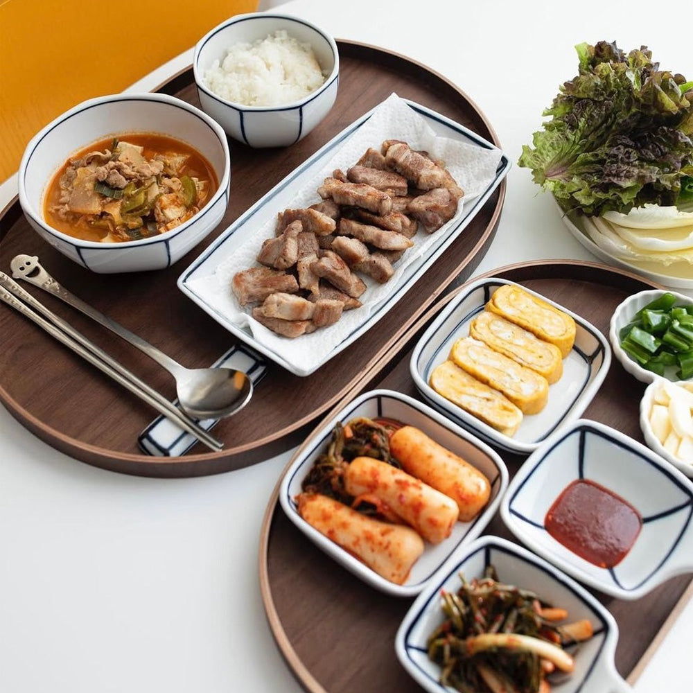 Kim Seok Binn Korean Dinnerware - Blue Line 2-Person Set A (Polygon Rice & Soup Bowls)