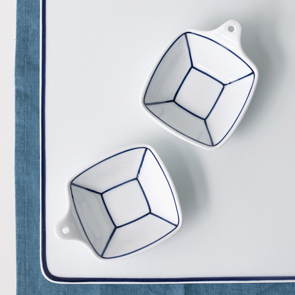 Kim Seok Binn Korean Dinnerware - Blue Line One-Handed Square Sauce Dish