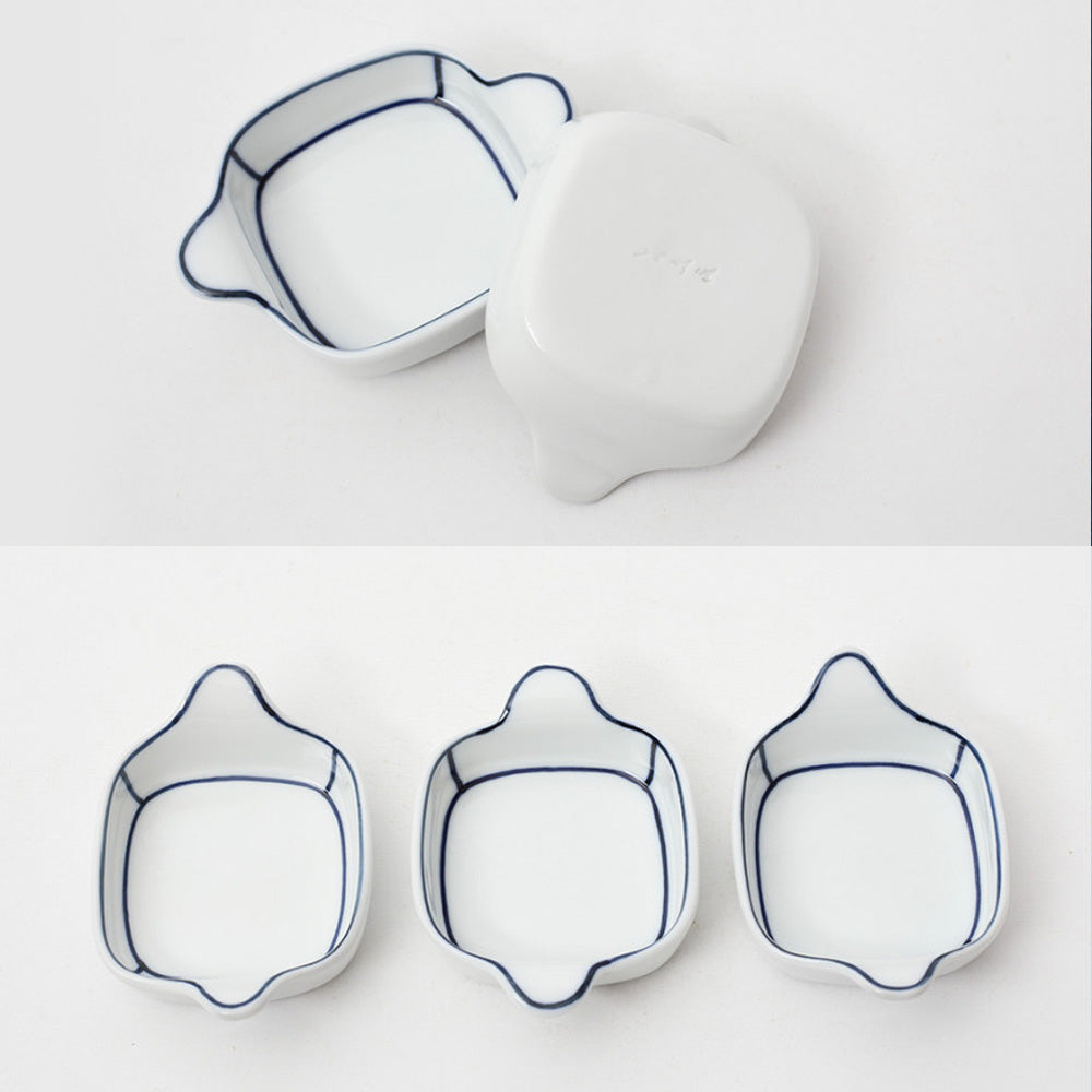 Kim Seok Binn Korean Dinnerware - Blue Line Square Sauce Dish with Handle