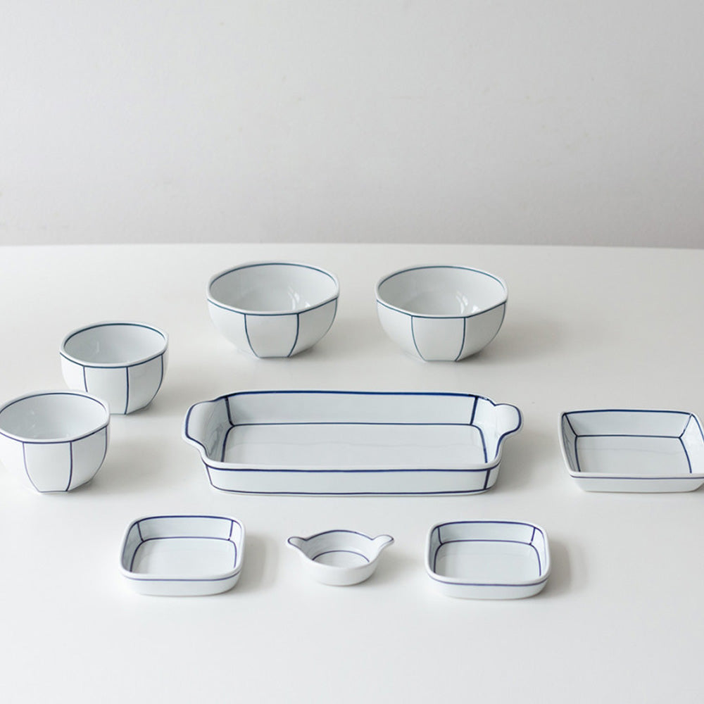 Kim Seok Binn Korean Dinnerware - Blue Line 2-Person Set A (Polygon Rice & Soup Bowls)