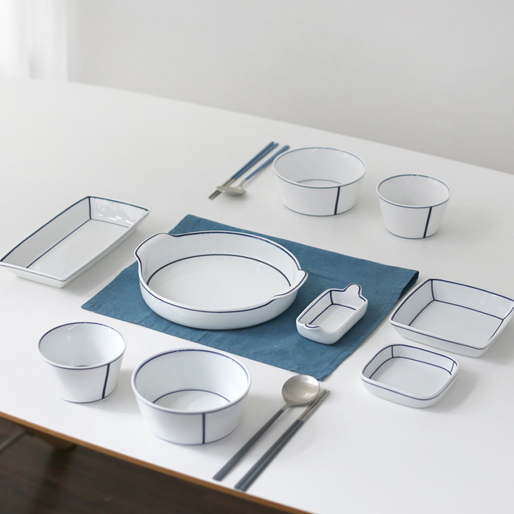 Kim Seok Binn Korean Dinnerware - Blue Line 2-Person Set B (Round Rice & Soup Bowls)