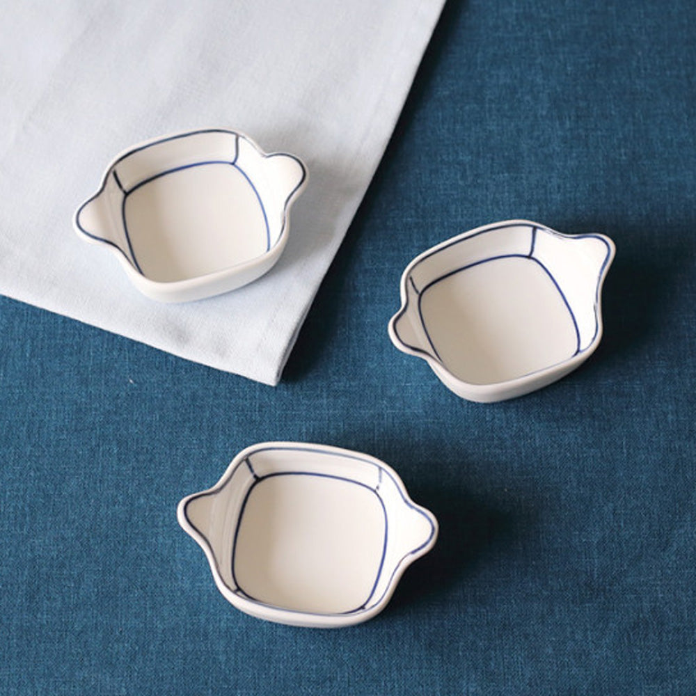 Kim Seok Binn Korean Dinnerware - Blue Line Square Sauce Dish with Handle