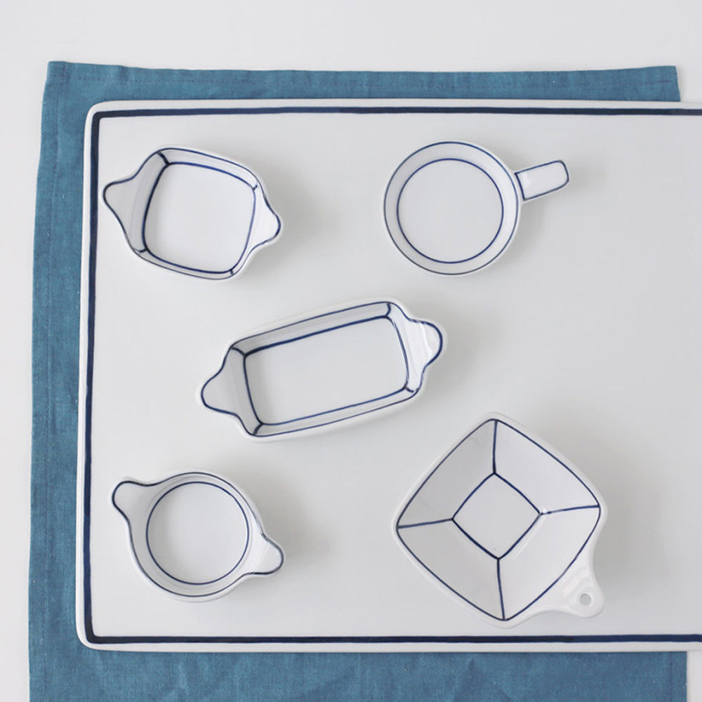 Kim Seok Binn Korean Dinnerware - Blue Line Mini Sauce Dish Pan-Shaped