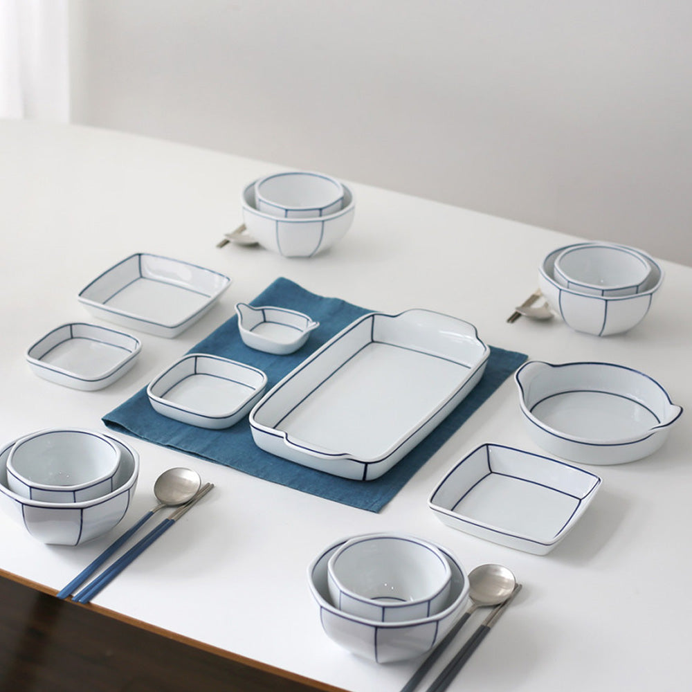 Kim Seok Binn Korean Dinnerware - Blue Line Medium Square Side Dish