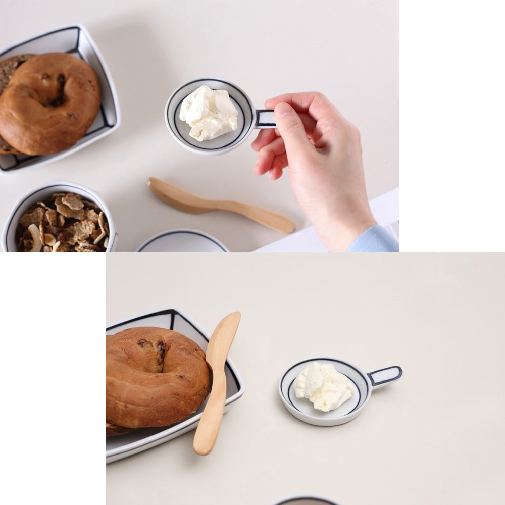 Kim Seok Binn Korean Dinnerware - Blue Line Mini Sauce Dish Pan-Shaped