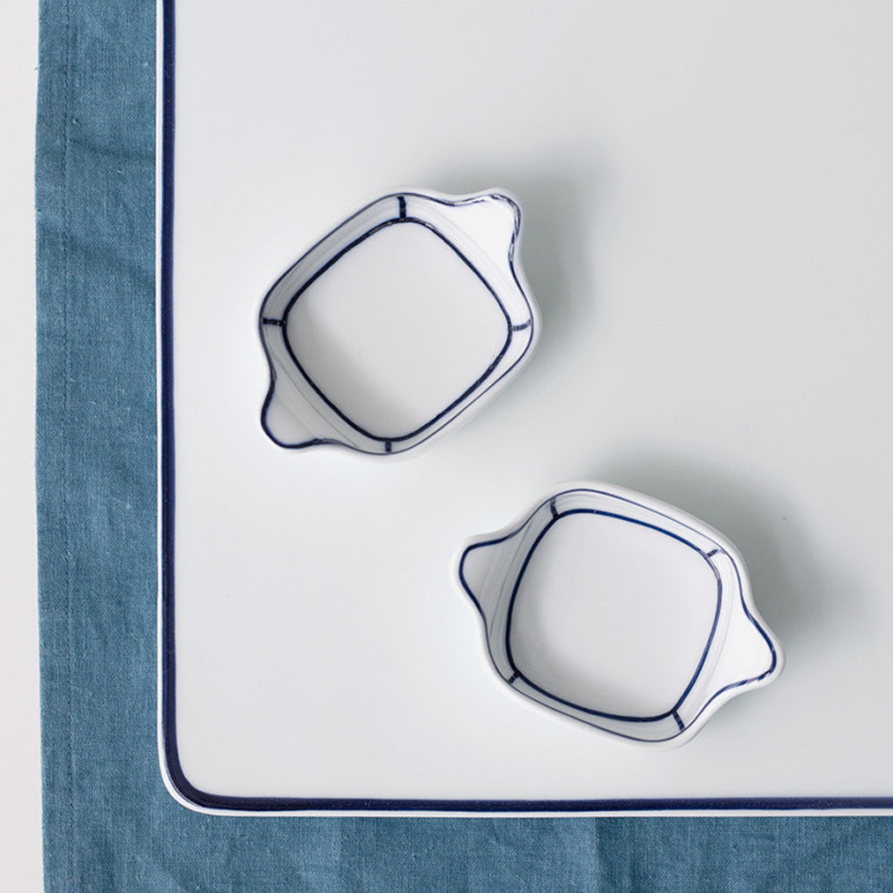 Kim Seok Binn Korean Dinnerware - Blue Line Square Sauce Dish with Handle