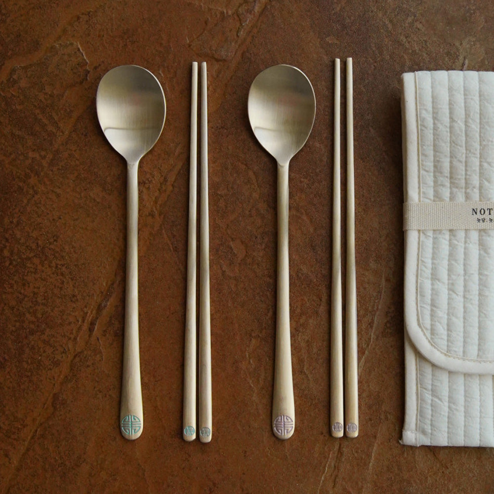 NOTDAM Bangjja Yugi Korean Flatware Set for 2 – Yeonriji Spoon & Chopstick Couple Set