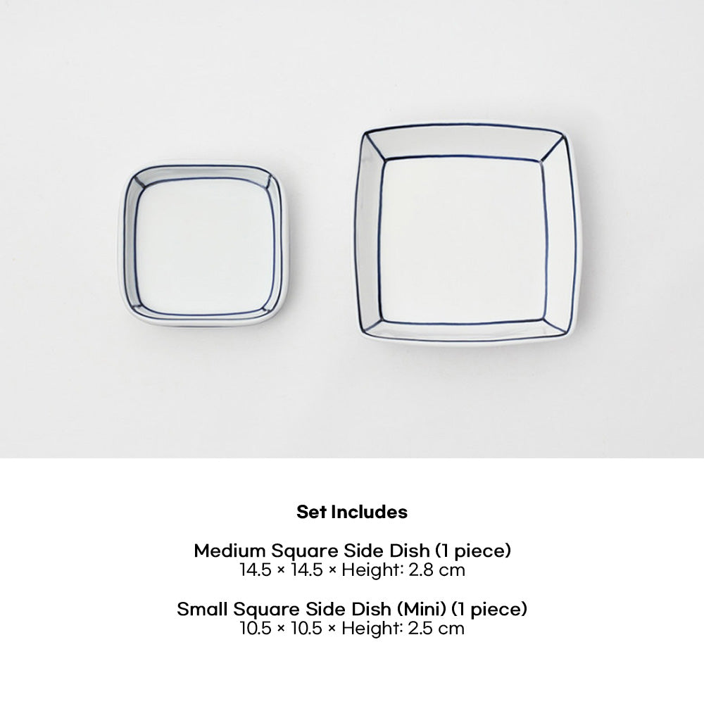 Kim Seok Binn Korean Dinnerware - Blue Line 2-Person Set B (Polygon Rice & Soup Bowls)