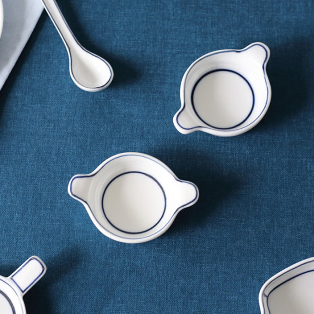 Kim Seok Binn Korean Dinnerware - Blue Line Round Sauce Dish with Handle
