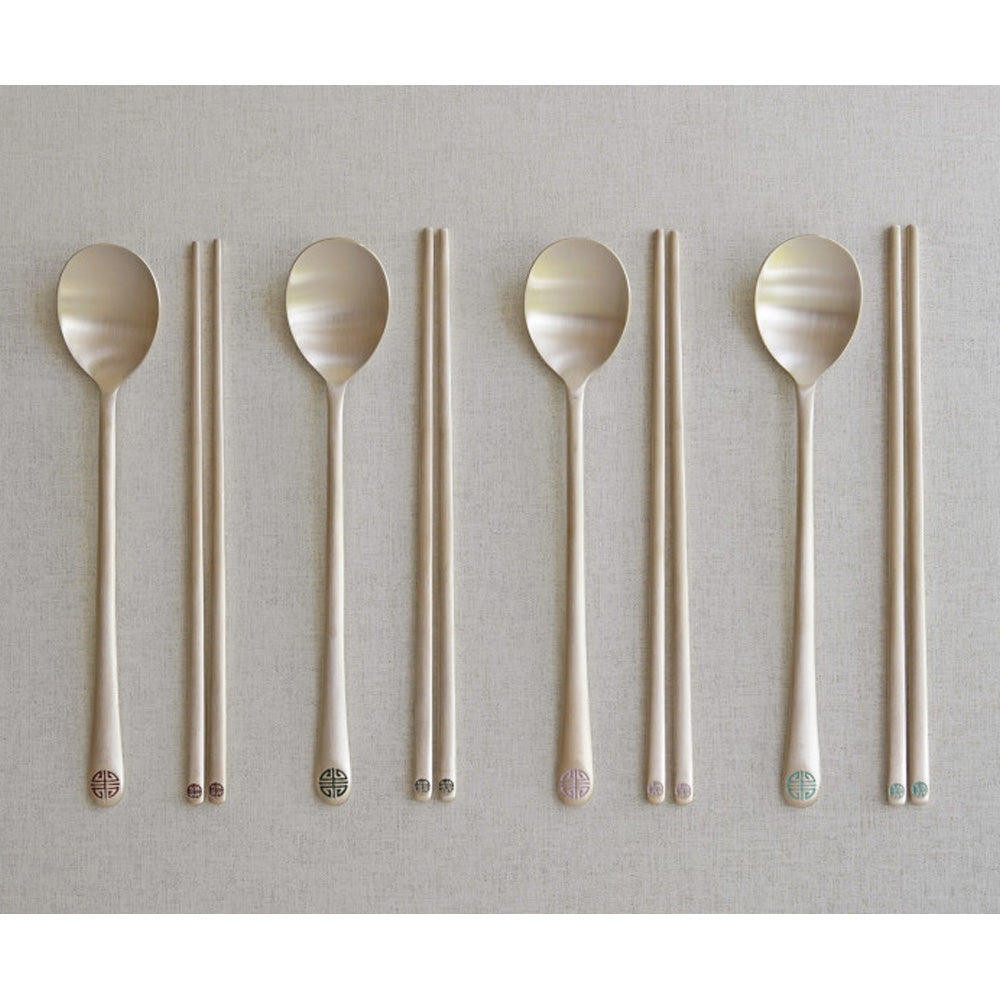 NOTDAM Bangjja Yugi Korean Flatware Set for 2 – Yeonriji Spoon & Chopstick Couple Set