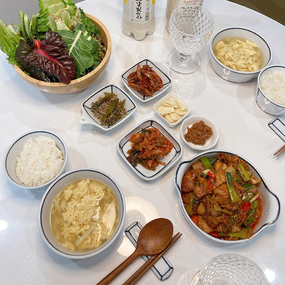 Kim Seok Binn Korean Dinnerware - Blue Line 2-Person Set B (Round Rice & Soup Bowls)