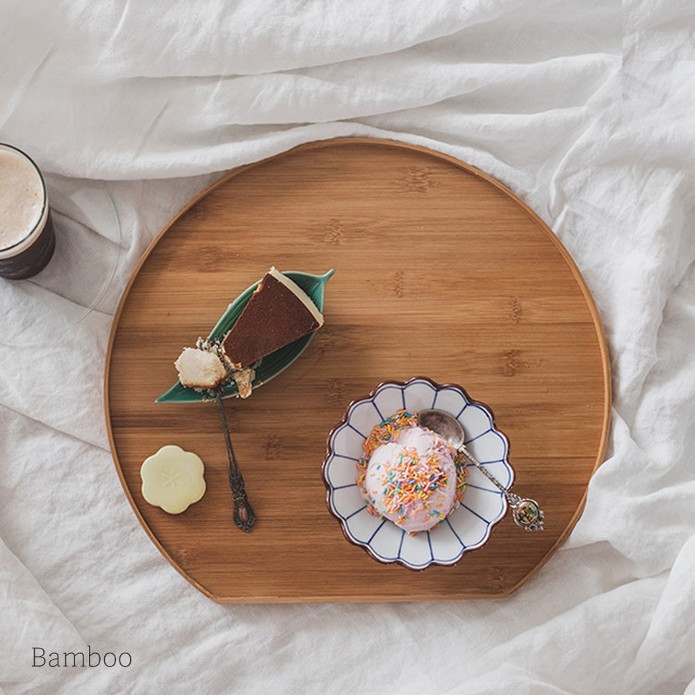 Wooden Serving Tray Shaped Non-Slip Tea Coffee Snack Plate Food Meals Serving Tray - Bamboo