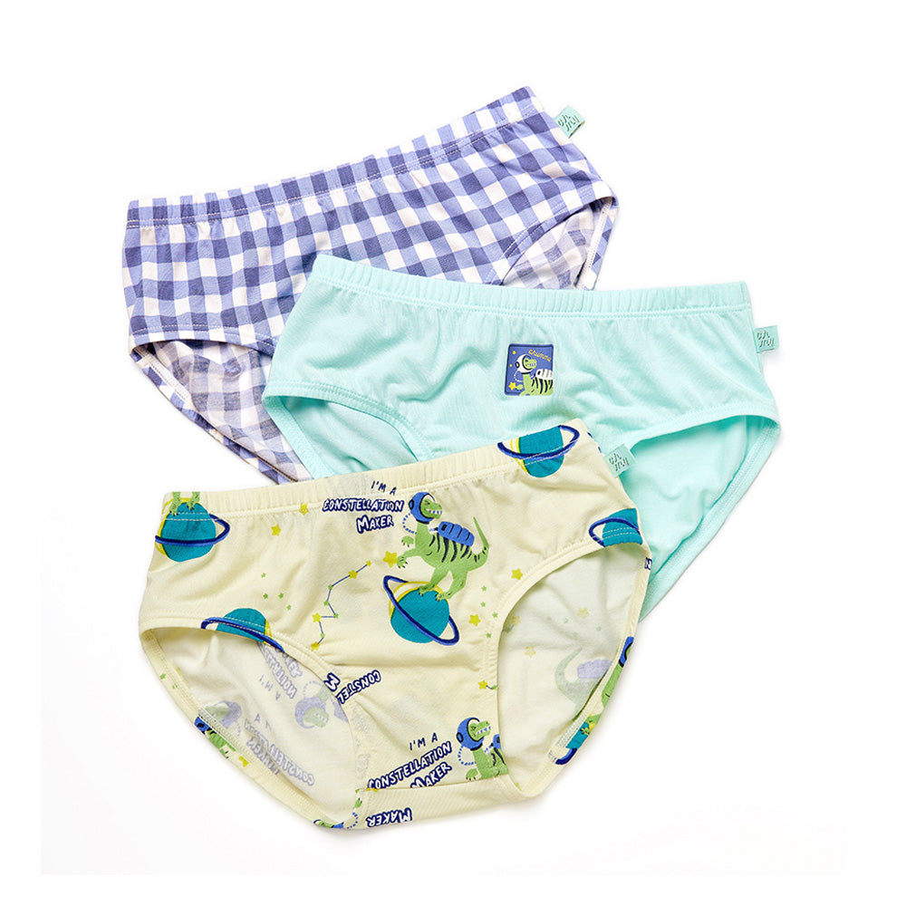 Moonya Moonya Boys Underwear – Tencel Modal Space Dinosaur Check Print Briefs (IS29)
