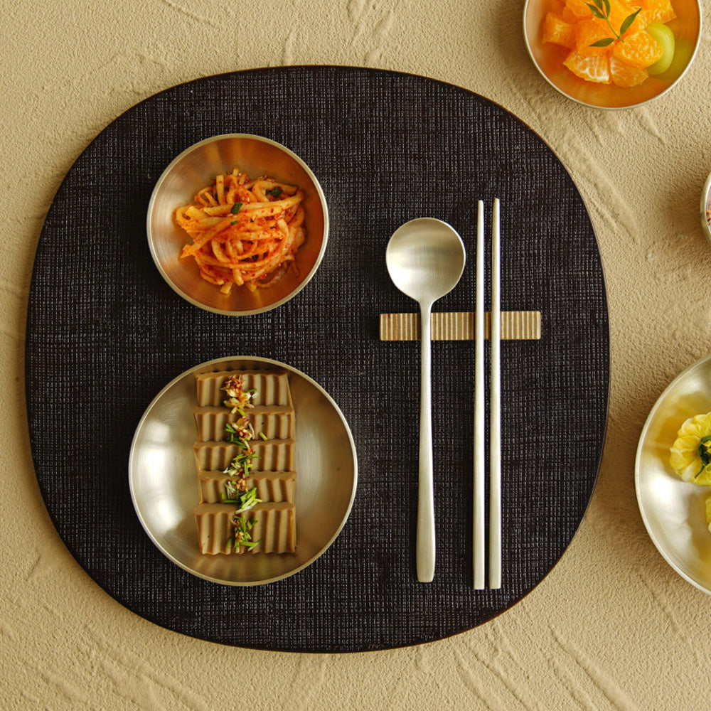 NOTDAM Bangjja Yugi Korean Flatware Set for 4 / Moon Spoon & Chopstick Set with Quilted Pouch