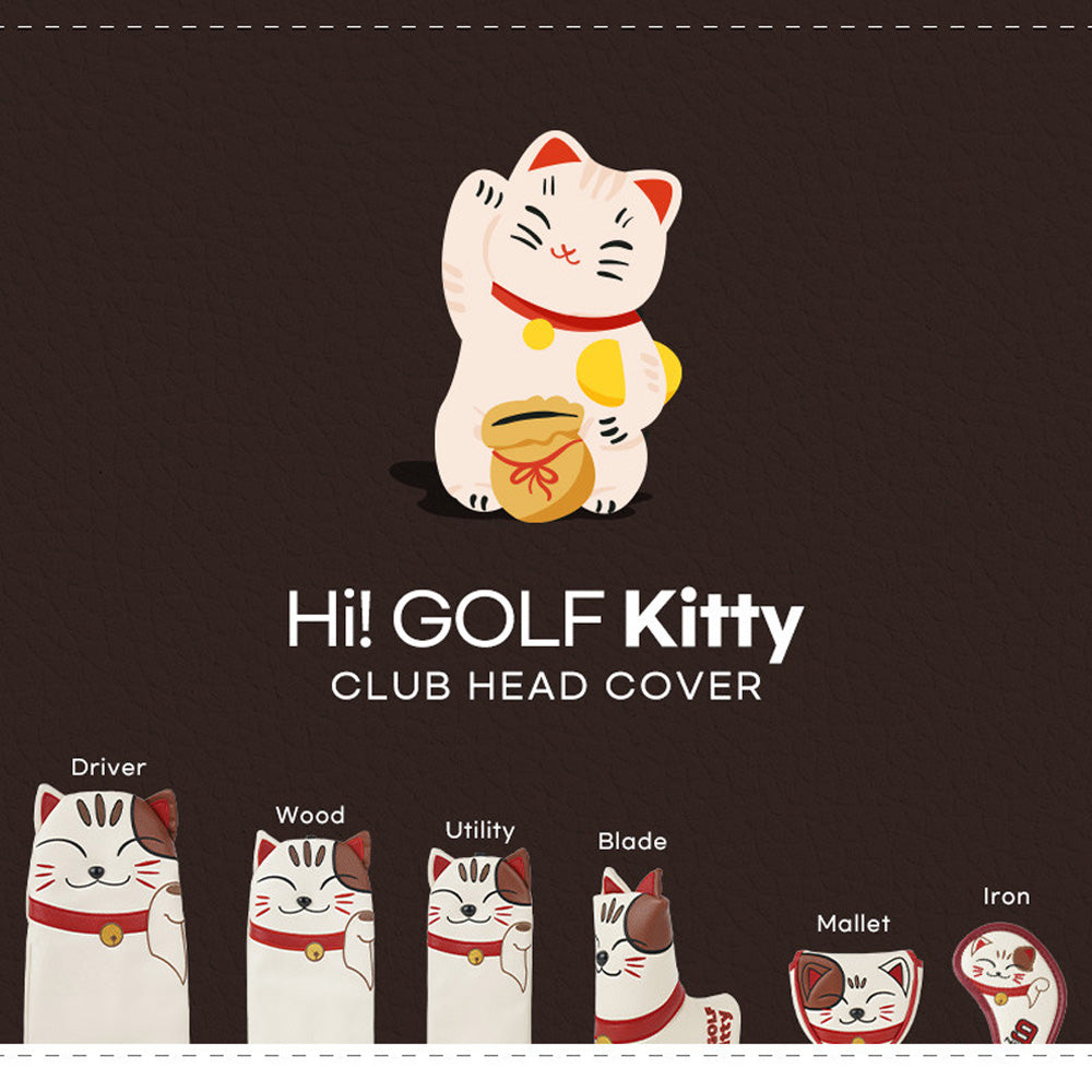 Kitty Golf Club Headcover – Driver, Wood, Hybrid, Putter, Iron Covers with Cat Design