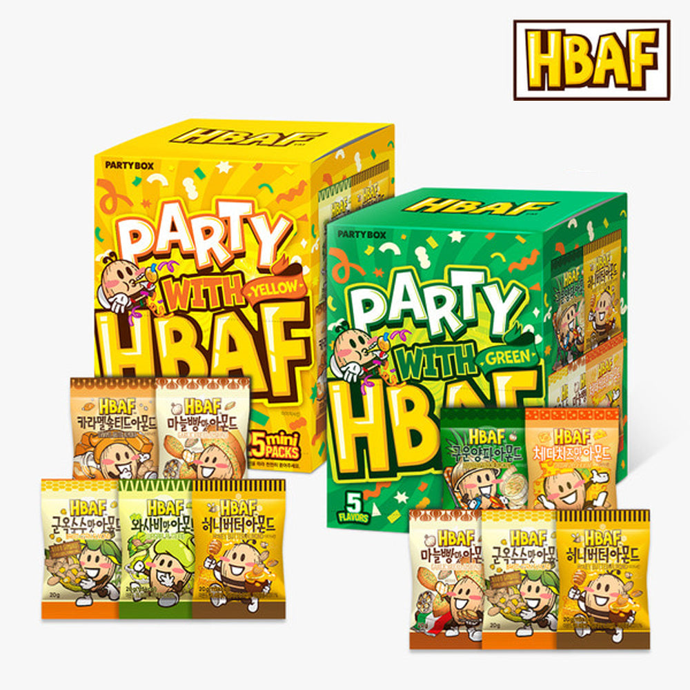 HBAF Mini Almonds Snack Party Box – 5 Flavors x 25 Packs, 500g , Korean Almonds Gift Set