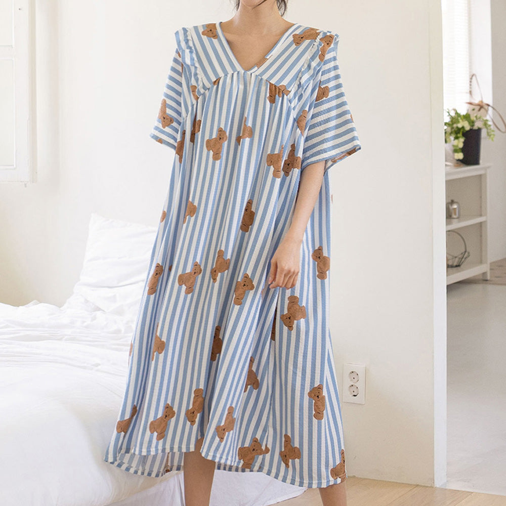 Ruffle Shoulder Summer Pajama Dress – Lightweight Cool Loungewear for Women