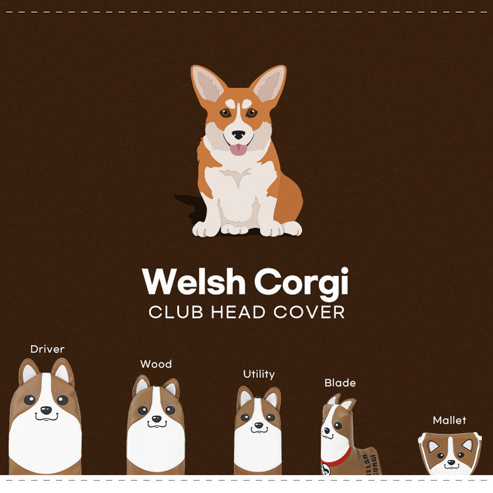 Welsh Corgi Golf Club Headcover – Driver, Wood, Hybrid, Putter Covers with Dog Design