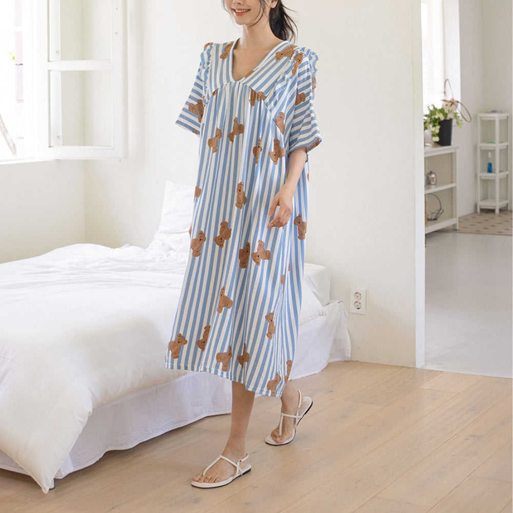 Ruffle Shoulder Summer Pajama Dress – Lightweight Cool Loungewear for Women
