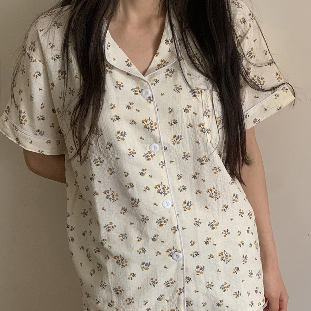 Seersucker Cute Pattern Pajama Set – Short Sleeve, Shorts Loungewear for Women