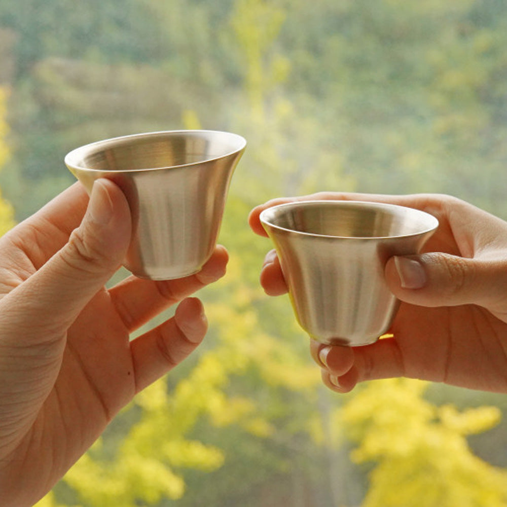 NOTDAM Petal Bangjja Yugi Soju Shot Glasses – Handcrafted Korean Bronze Cups, Set of 2