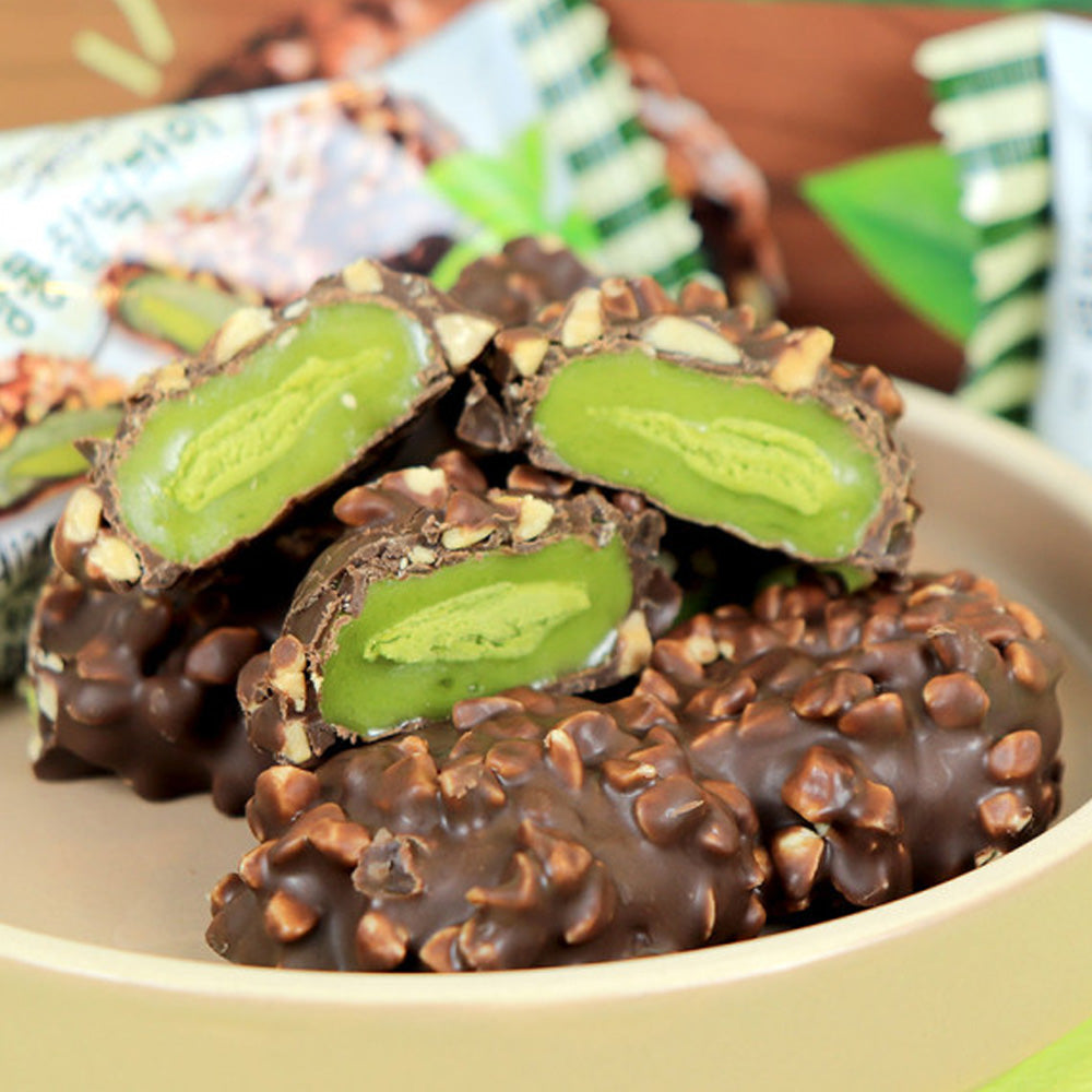 Jeju Peanut Matcha Chocolate Mochi Pie - Korean Rice Cake Snack