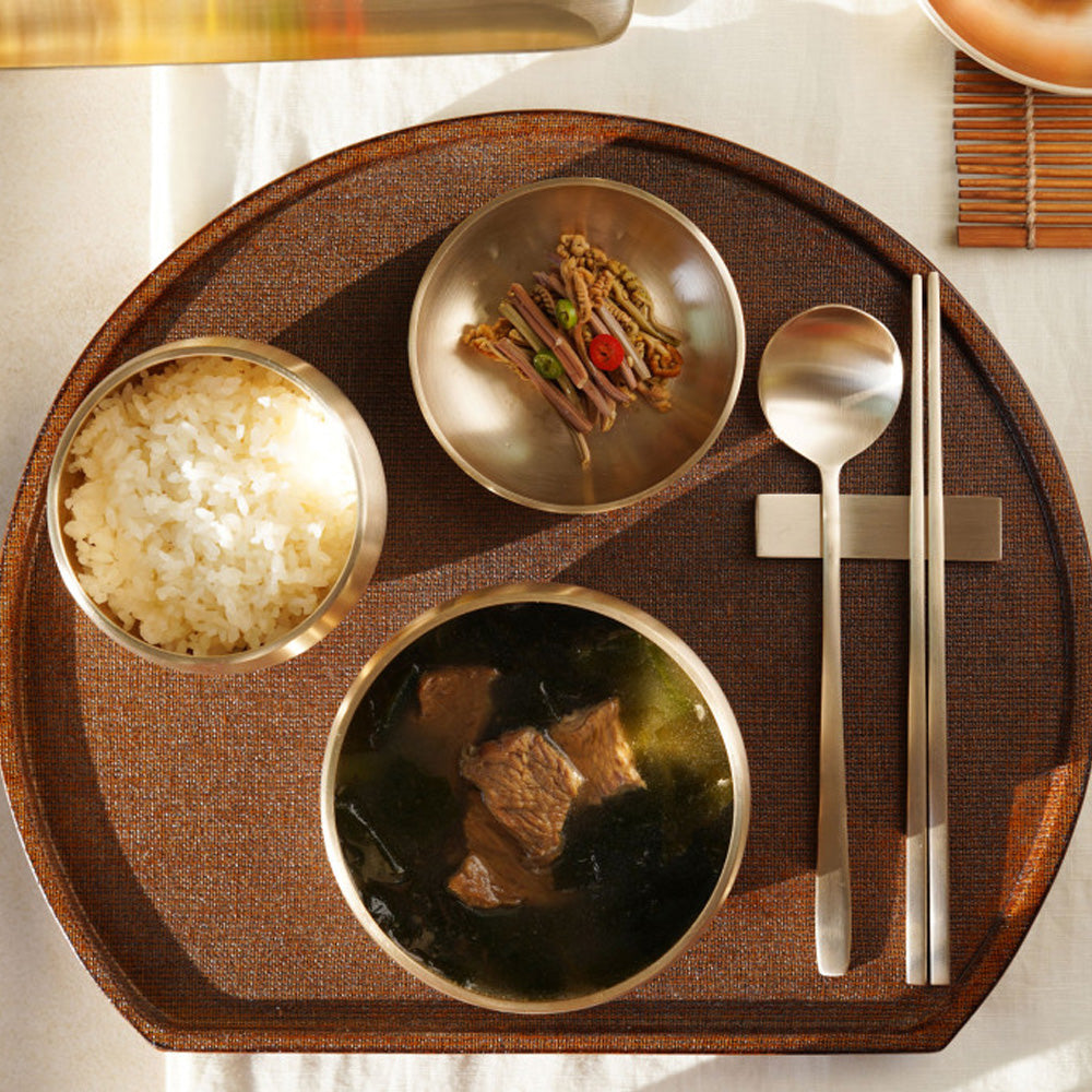 NOTDAM Bangjja Yugi Korean Flatware Set for 4 / Moon Spoon & Chopstick Set with Quilted Pouch