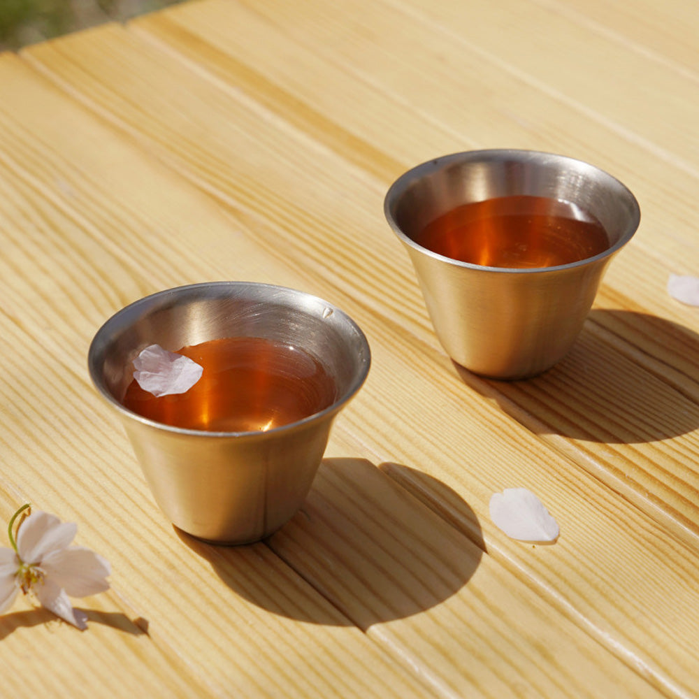 NOTDAM Petal Bangjja Yugi Soju Shot Glasses – Handcrafted Korean Bronze Cups, Set of 2