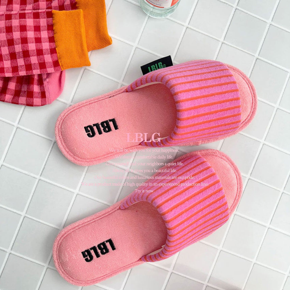 Korean Terry Stripe Non Slip Indoor Slippers, Cozy House Shoes for Men and Women