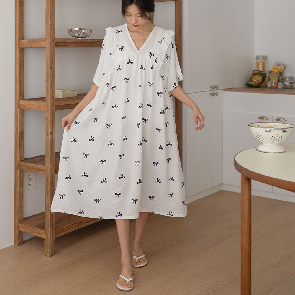 Ruffle Shoulder Summer Pajama Dress – Lightweight Cool Loungewear for Women