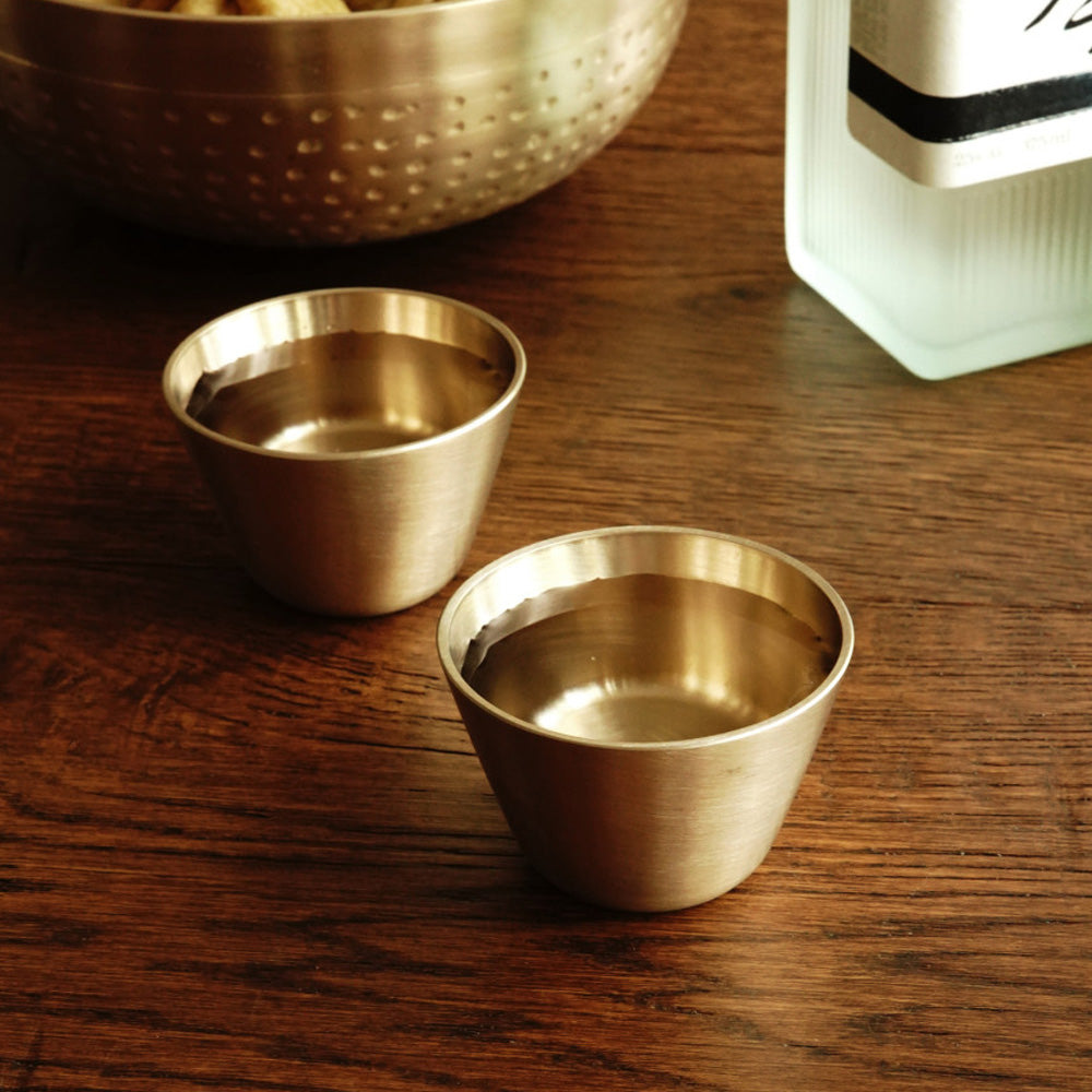 NOTDAM Cool Bangjja Yugi Soju Shot Glasses – Handcrafted Korean Bronze Cups, Set of 2