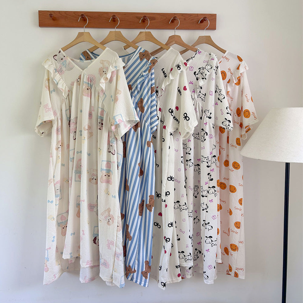 Ruffle Shoulder Summer Pajama Dress – Lightweight Cool Loungewear for Women
