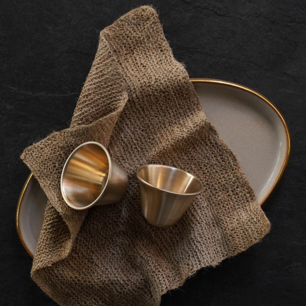 NOTDAM Petal Bangjja Yugi Soju Shot Glasses – Handcrafted Korean Bronze Cups, Set of 2