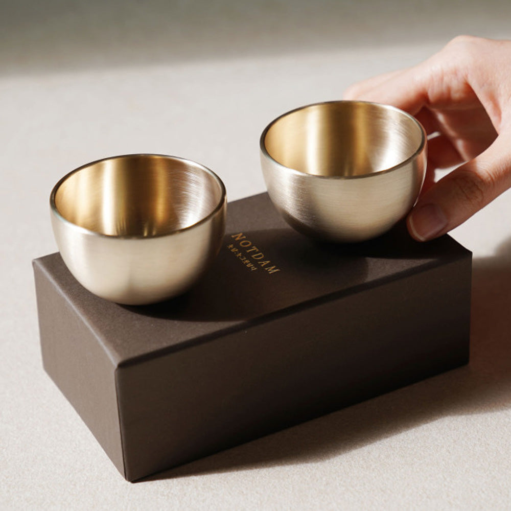 NOTDAM Moon Bangjja Yugi Soju Shot Glasses – Handcrafted Korean Bronze Cups, Set of 2