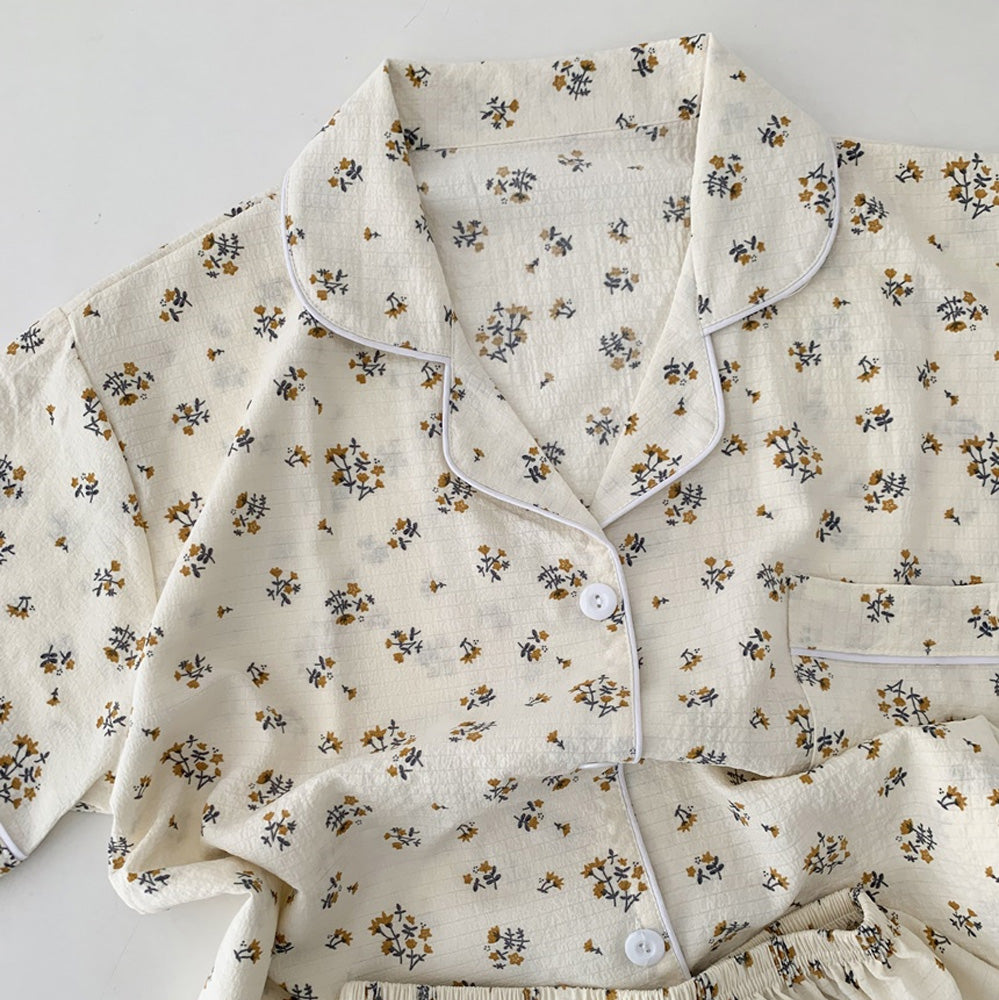 Seersucker Cute Pattern Pajama Set – Short Sleeve, Shorts Loungewear for Women