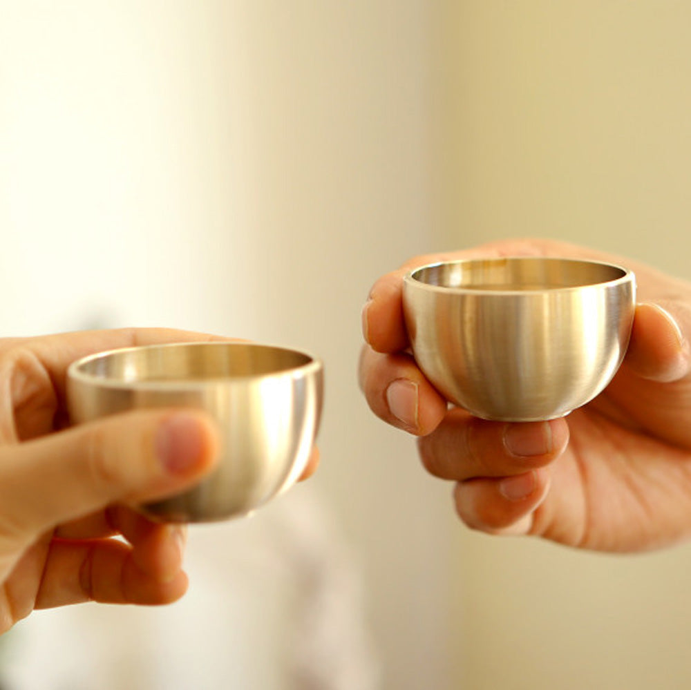 NOTDAM Moon Bangjja Yugi Soju Shot Glasses – Handcrafted Korean Bronze Cups, Set of 2
