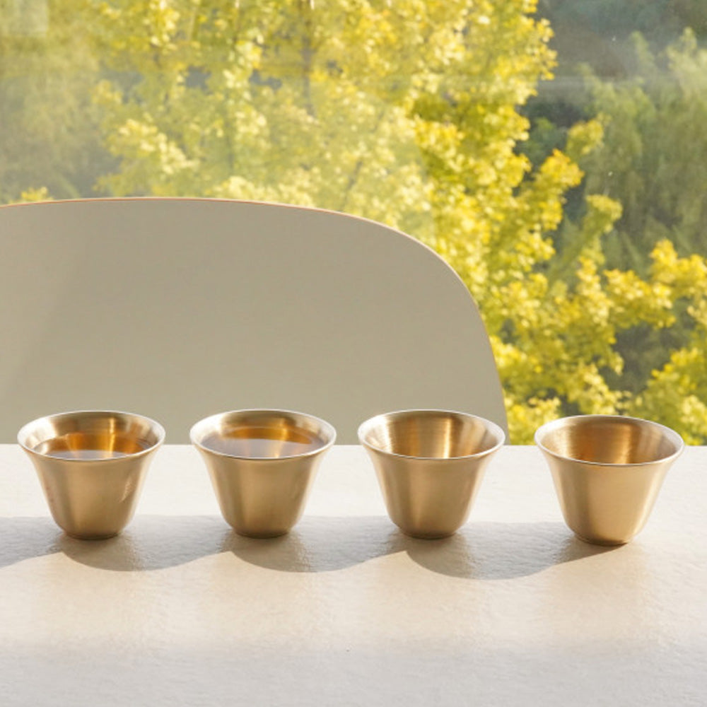 NOTDAM Petal Bangjja Yugi Soju Shot Glasses – Handcrafted Korean Bronze Cups, Set of 2