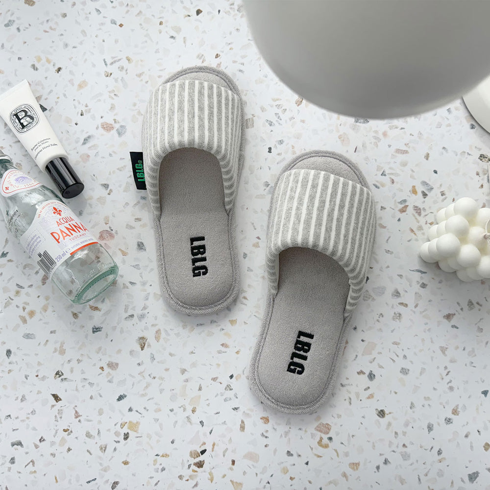 Korean Terry Stripe Non Slip Indoor Slippers, Cozy House Shoes for Men and Women