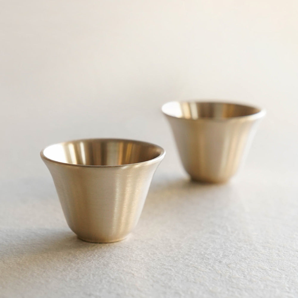 NOTDAM Petal Bangjja Yugi Soju Shot Glasses – Handcrafted Korean Bronze Cups, Set of 2