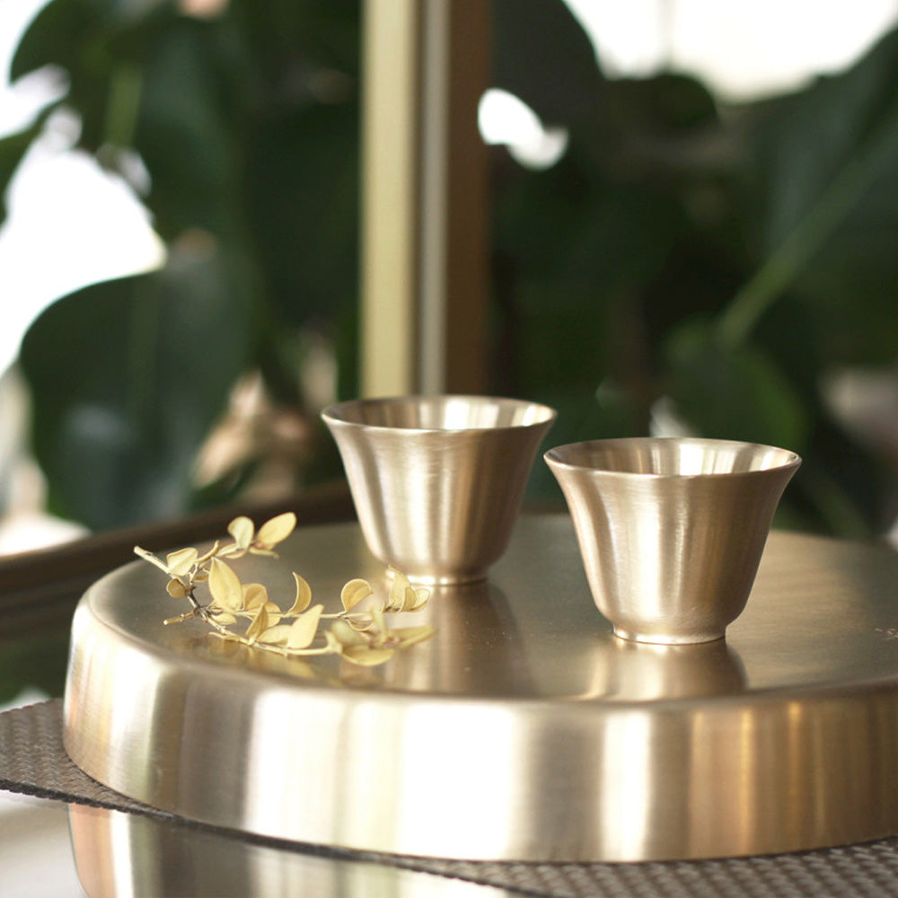 NOTDAM Petal Bangjja Yugi Soju Shot Glasses – Handcrafted Korean Bronze Cups, Set of 2