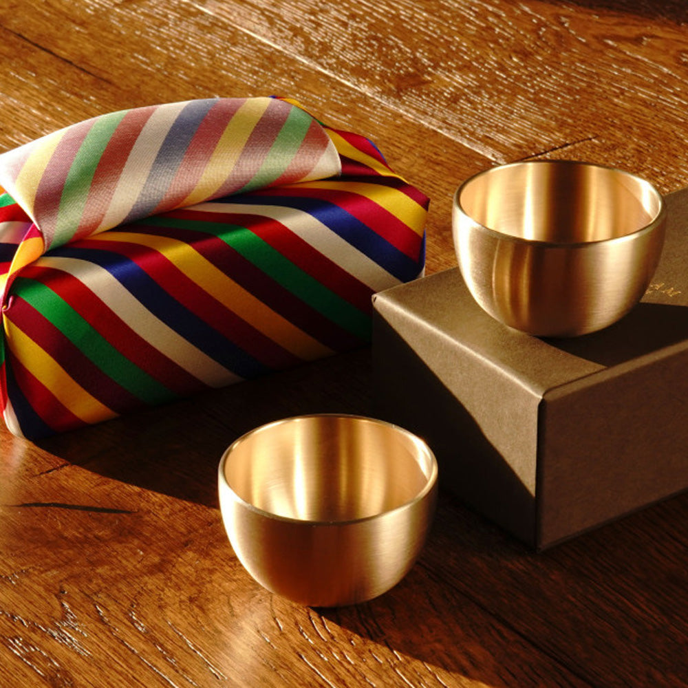 NOTDAM Moon Bangjja Yugi Soju Shot Glasses – Handcrafted Korean Bronze Cups, Set of 2
