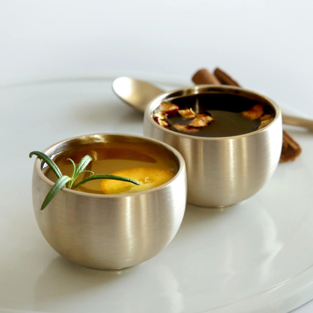 NOTDAM Dew Bangjja Yugi Soju Shot Glasses – Handcrafted Korean Bronze Cups, Set of 2