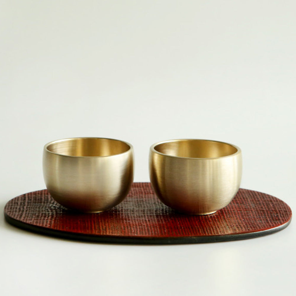 NOTDAM Dew Bangjja Yugi Soju Shot Glasses – Handcrafted Korean Bronze Cups, Set of 2