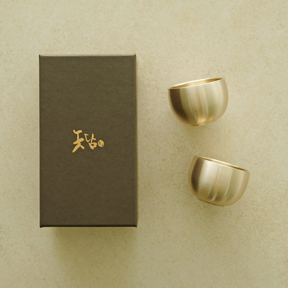 NOTDAM Dew Bangjja Yugi Soju Shot Glasses – Handcrafted Korean Bronze Cups, Set of 2