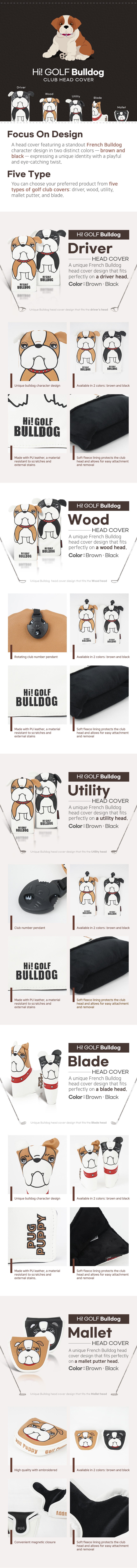 Detailed image of Bulldog Golf Club Headcover – Driver, Wood, Hybrid, Putter covers with Dog Design